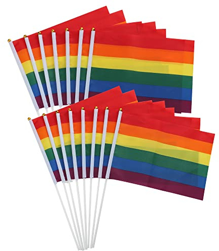 TRIXES 15er Regenbogen Pride Handflaggen für Festivals | Mini flags LGBTQIA2+ & NHS, 20x28 cm con mástiles 40 cm, ligeras para desfiles, fiestas y celebraciones