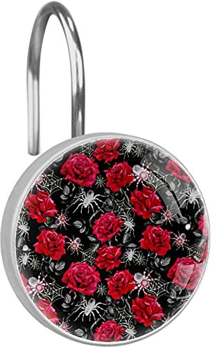 Ganci per tenda da doccia con ragno rosa di Halloween, ganci per doccia per bagno, tende da doccia, set di 12 ganci