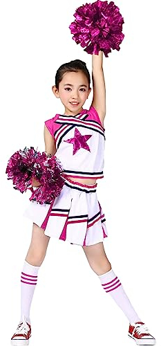 LOLANTA Mädchen Karneval Kostüm, Cheerleader kleid mit Pompoms und Socken, Mittelschule Cheerleading Uniform, Rosa, 11-12 Jahre, 160
