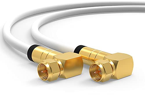 RedStar24 SAT Kabel 2m Satellitenkabel SAT TV Antennenkabel Digital Koaxialkabel Coaxial Internet 2x F-Stecker 90° Grad Gewinkelt Winkelstecker Router Modem Anschlusskabel HD 4K UHD DVB-S DVB-S2 Weiß