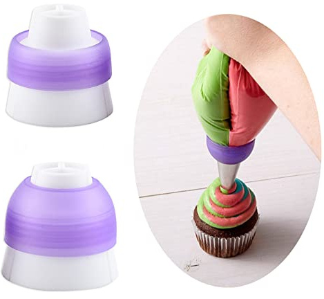 NentMent 2 Pack Piping Bag Couplers Adapter Swirl Twist 3 Color Decorating Kit Tool for Icing Frosting Tips Russian Flower Mouth Nozzles Disposable Reusable Pastry Bags Cake Cupcake