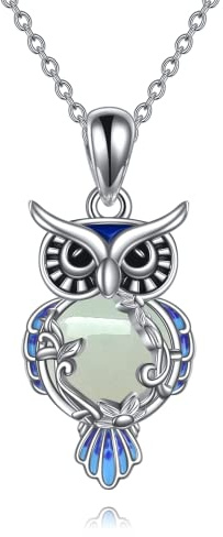 YAFEINI Eule Halskette Geschenke Sterling Silber Jade Filigrane Eule Anhänger Halskette Muttertag Eulen Schmuck für Damen Mädchen