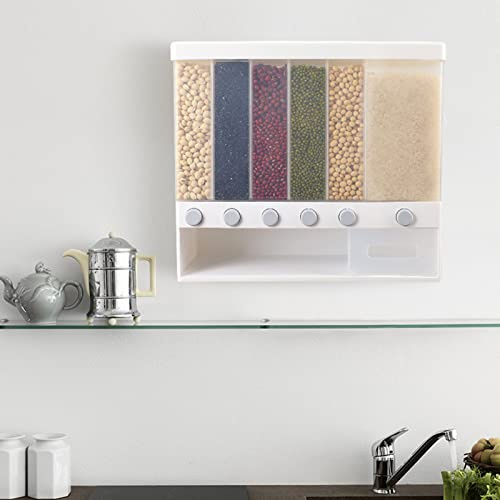 GMSLuu Dispenser per cibo secco, per la casa, organizer da cucina, 6 griglie, 10 kg, trasparente, contenitore sigillato, per fagioli di riso, regalo
