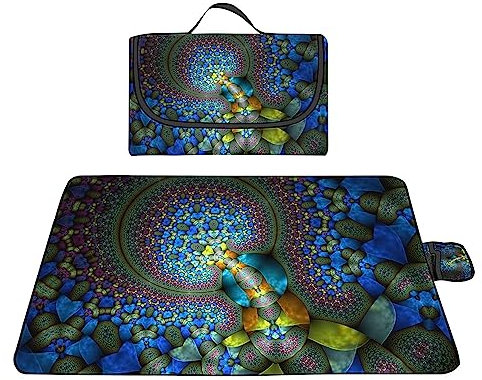 TengYuer Picknickdecke 180x200cm Stranddecke Wasserdicht Sandfrei Isoliert Faltbar Strandmatte mit Tragegriff Outdoor Campingdecke XXL für Camping Parks Strände Picknick Blaue Geometrie