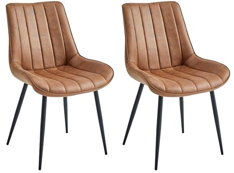 Colenis Verta Esszimmerstuhl 2er Set, Küchenstühle gepolstert mit Rückenlehne, Bezug aus Mikrofaser, bis 120 kg belastbar, Metallbeine, für Esszimmer, Küche & Wohnzimmer, Cognac