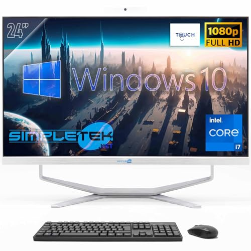 SIMPLETEK - All-in-One Desktop-PC mit 24 Full HD Touchscreen | Core i7-8GB RAM und 240GB SSD | Windows 10 Pro und integrierte Webcam