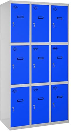 SimonRack Schließfachschrank aus Metall, 3 Module, 3 Türen, Metall, Grau/Blau, 1800 x 900 x 500 cm