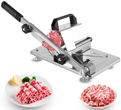 Trancheuse à viande congelée manuelle, machine de coupe-aliments en acier inoxydable, l'épaisseur peut être ajustée de 0,3 mm à 8 mm, le bœuf congelé, la viande hachée, l'agneau, le jambon et silver