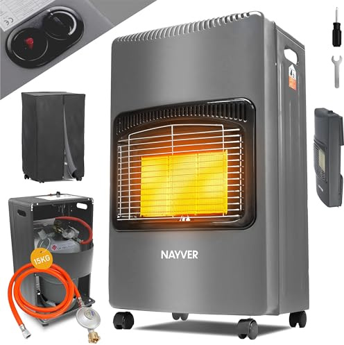 NAYVER® 4200 Watts Radiateur à Infrarouge - Poêle à Gaz/Chauffage au Gaz en Céramique Incl. Régulateur de Pression de Gaz, Tuyau de Gaz/Brûleur en Céramique Infrarouge/Chauffage au Gaz Compatible avec