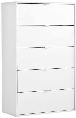 mokebo Kommode mit 5 Schubladen in Weiß aus Holz 'Die Stilvolle', Highboard, Anrichte, Sideboard aus Holz mit 80x117x40cm (B/H/T), Nachttisch, Schubladenschrank für Schlafzimmer, Flur & Kinderzimmer