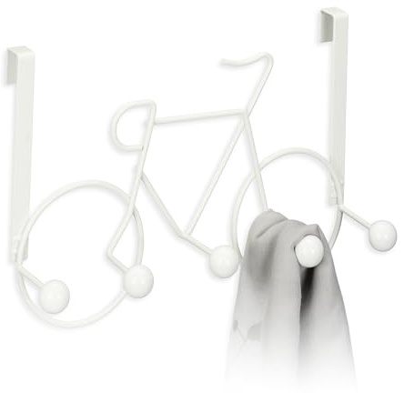 Relaxdays Klädkrokar i cykeldesign, 5 krokar hallgarderob, dörrgarderob för upphängning, metall dörrkrok, vit