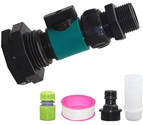 Regentonnendurchführung IBC Tank Zubehör, Tankdurchführung Mit Absperrhahn, 4 Verwendung, Wasserhahn Regentonne 3/4 Außengewinde 26, 44mm, 3/4 XQuick Connector, Regenfass, Wassertonnen