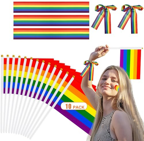 Drapeau Gay Pride, 10pcs Drapeau Arc en Ciel, Ruban Pride, pour les Festivals de Fierté, les Défilés, les Célébrations