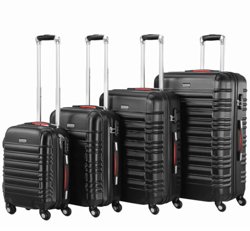 PROVITERA Set 4 Valigie Rigide in ABS, Valigia Rigida S-M-L-XL con Manico Telescopico Gel e 4 Ruote Easy Roll, Trolley Resistente e Leggero da Viaggio, Bagaglio a Mano con Serratura Codice (Nero)