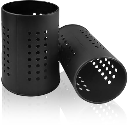 ZPSNDP 2 Stück Küchenutensilienhalter Schwarz, Utensilienhalter Küche, Edelstahl Behälter für Küchenutensilien, Runden Utensilienbehälter zum Ordnen Aller KüChenschubladen und Arbeitsplatten (2)
