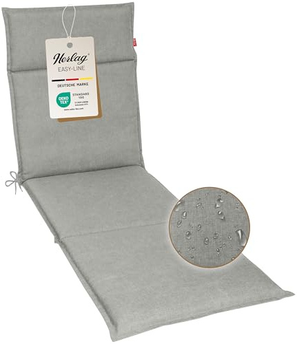 Herlag Gartenstuhlauflage Liegenauflage Bea 190x60x4,5cm - Stärke 4,5cm - Wasserabweisende Gartenmöbelauflage Rollliege mit Fleckschutz - Bequemes Polster für Sonnenliegen - Öko Tex 100 - Silbergrau