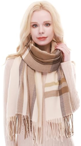 RIIQIICHY Schal Damen Winter Kariert Schals Tücher Winterschal Frauen Kuschelig XXL Pashmina Schal Herbst Dicker Schal mit Fransen