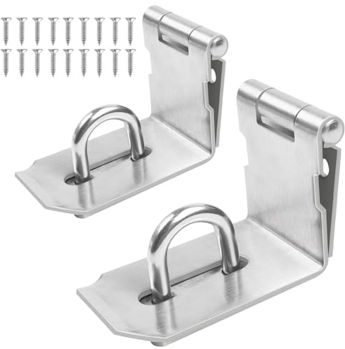 Überfalle Heavy Duty Rechter Winkel, 2 Stk Sicherheitsüberfalle 4 und 5-Zoll Überfalle Abschließbar mit 18 Groß Rostschutzschrauben Vorhängeschloss Riegel Edelstahl für Vorhängeschloss Schränke Tore