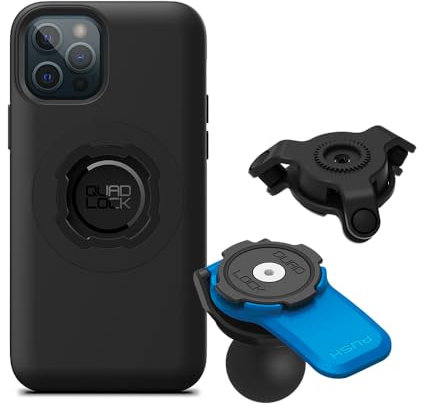Quad Lock Motorcycle 1 Ball Adaptor Phone Mount Kit with Vibration Dampener and iPhone 12/12 Pro MAG Case