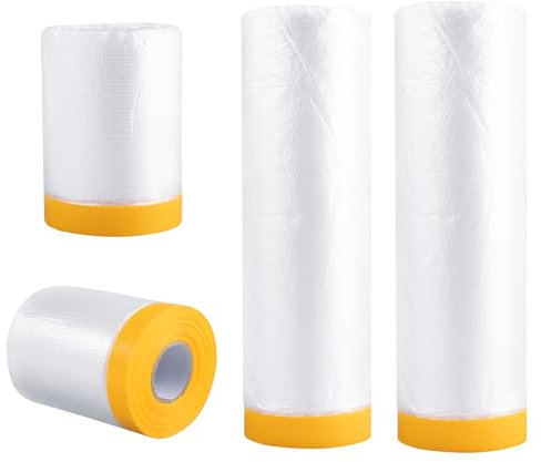 Carehabi Abdeckfolie mit Klebeband, 6 Rollen Malerfolie mit Klebeband 1x150cm*20m+1x270cm*20m+2x55cm*25m Maler Folie für Malerarbeiten