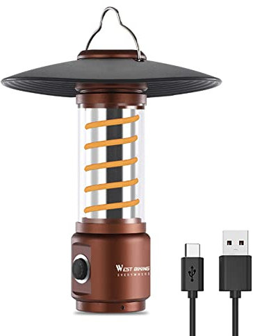 JUCHRZEY Lampada da tavolo for esterni durevole 400LM LED Luce gialla calda 2200mAh Retro Type-C USB ricaricabile 4 modalità Impermeabile (Marrone)