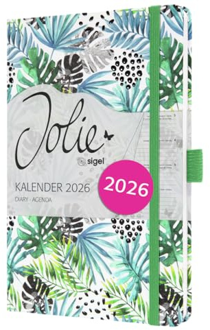 SIGEL J6355 Wochenkalender 2026 ca. A5, grün, hellblau, Hardcover, Gummiband, Stiftschlaufe, Einstecktasche, 174 Seiten, vegan, Buchkalender, Terminplaner Taschenkalender Jolie