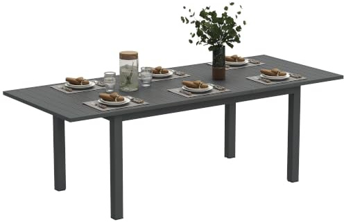 Outsunny Gartentisch Ausziehbar Aluminium Balkontisch 160/220x90 cm Grau | Wetterfest, Buffettisch für 6-8 Personen, Outdoor Esstisch für Garten, Terrasse, Balkon