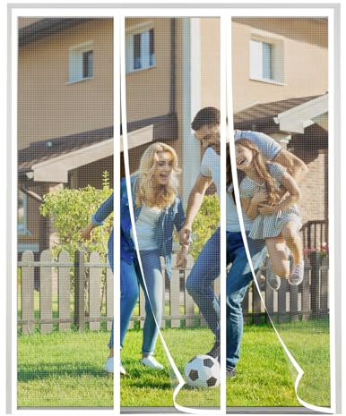 XDMYGTT Magnetic Fly Screen Door, Double Opening Fly Screens for Doors, Magnetic Curtain Mosquito Protection Double Door, Keep Fly Bug Out, White, 120x180cm