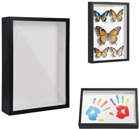 3D Bilderrahmen Zum Befüllen, Bilderrahmen Tief Hölzern Bis 3cm, Tiefer Bilderrahmen Zum Befüllen für Objekte Blumen Hochzeitsgeschenk oder Erinnerungsstücke (Schwarz, 21 x 29.7 cm)