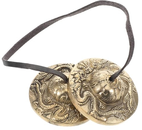 YARNOW Platillos Tingsha De Latón Relieve De Dragones, Campanas Espirituales Para Meditación Tibetana y Yoga, Instrumento De Percusión Manual Adecuado Para Sanación y Música Meditar