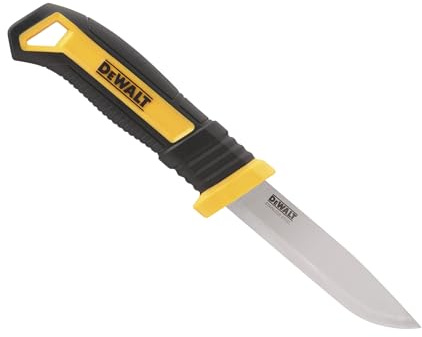 DEWALT Couteau artisanal à lame fixe, livré avec un étui en plastique pour un rangement et un transport sûrs.