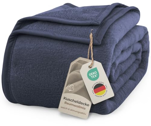 LAYNENBURG Premium Baumwolldecke 150x200 cm - Oeko-TEX 100 - Baumwollmix Kuscheldecke - Decke als Wohndecke, Sofa-Decke & Couchdecke - Wolldecke kuschelig-warm aus Baumwolle (blau)