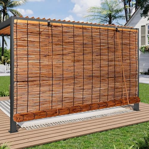 Bambusrollo Schilf Vorhang Wetterfest, Natural Bambus Jalousine Sichtschutz Sonnenschutz Bambus Rollo 55 60 75 80 95 100 110 125 130 140 150cm Für Aussenbereich Fenster Türen