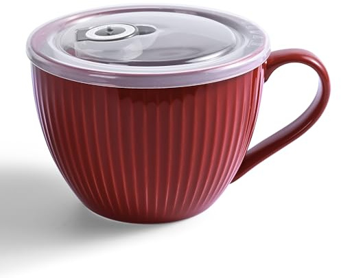 Hoilse Bol à soupe en céramique avec poignée – Grande tasse à café de 710 ml – Tasse à soupe Jumbo avec couvercles pour petit-déjeuner, céréales, avoine, café, thé, passe au lave-vaisselle et au