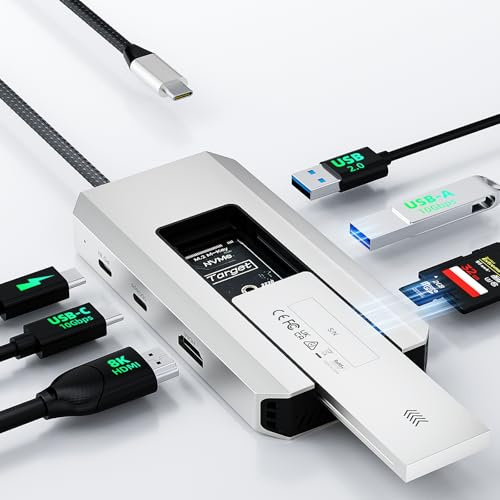 Minthouz 8-in-1 USB C Hub mit M.2 NVMe SATA SSD Gehäuse, 10Gbps USB C 3.2 GEN 2, 8K@30HZ HDMI, 2 * USB A, SD&TF, für M-Key und B&M-Key, Docking Station kompatibel mit MacBook Pro/Air HP Dell iPad Pro