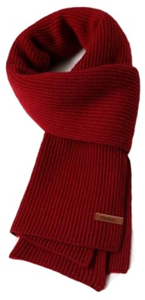 Flysluo Schal Damen Herren, Klassischer Gestrickter Loop Damen Herren Schal Winter Warm Lange Knit Scarf Strickschal Winterschal Feinstrick Unisex,Größe 185 x 35 cm，Burgunderrot