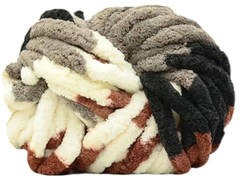 Maxee Dicke Wolle 250 g, XXL Chunky Garn zum Armstricken und Handstricken, weiches Roving-Garn zum Häkeln und Stricken für Decken, Kissen, Teppiche und Haustierbetten-38-Schwarz/Grau/Braun/Weiß