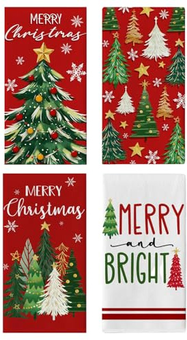 Scinzene 4 Stück Weihnachtsdeko Innen Geschirrhandtücher Set, Festliche Tisch Geschirrtücher Weihnachten, Küchendekoration Geschirrtuch Weihnachten, Für Den Täglichen Gebrauch Oder als Geschenk