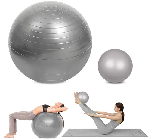 flintronic 65+25cm Palla Fitness, 2 Pezzi Anti-Scoppio e Stabilità, Yoga Pilates Palla con Pompa, Strumento Tappo Pompa, E Manuale per Ginnastica, Yoga, Esercizi di Equilibrio, Allenamento, Fitness