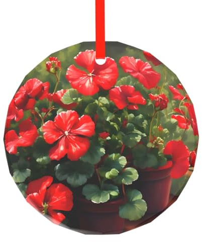 7,9 cm rote Geranien Druck Glasornament, Weihnachtsbaumkugel, Urlaubsandenken für Weihnachtsdekoration und Party