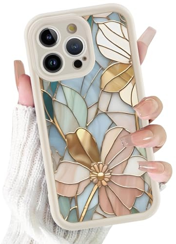 Xylota Cover per iPhone 15 Pro Max, Aesthetic Disegni Moda Beige Silicone Custodia con Fiori Motivo, TPU Donna Sottile Morbido Antiurto Bumper Protettiva Case Custodie per iPhone 15 Pro Max 6,7'' - 01
