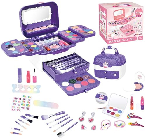 Maquillaje de juego para niños, Maquillaje de - Juego de vestir princesas lavables | Juego de maquillaje para niños con espejos para cumpleaños, Navidad, juego de maquillaje de para ni