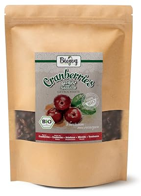 Biojoy Arándano Rojo deshidratado Ecológico (1 kg), Arándanos Rojos endulzados con Concentrado de Zumo de Manzana