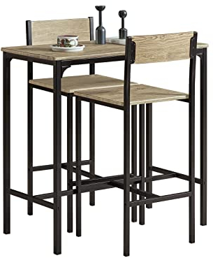 SoBuy Bartisch Set mit 2 Stühlen Platzsparendes Küchentisch-Set für 2 Personen, Hoher Esstisch mit Stühlen Essgruppe Bistrotisch Gartentisch für kleine Küche, Balkon oder Wohnzimmer möbel OGT03-N