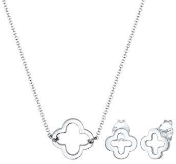 Elli Damen Echtschmuck Schmuckset Halskette Kette Ohrringe Stecker Kleeblatt Glücksbringer in 925 Sterling Silber