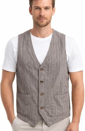 Lazutom Men's Summer Casual Cotton Linen Sleeveless Thin Vest Beach Waistcoat