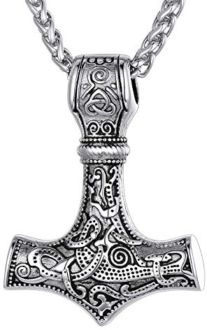 Richsteel Viking Kette mit Odin Helm Wikinger Anhänger Mjölnir Halskette mit Geschenkebox für Herren Männer