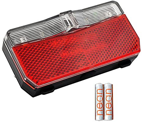 fanale posteriore per bicicletta nean con catadiottro e omologazione StVZO incluse batterie, catadiottro posteriore con catadiottro, luce posteriore a LED, a batteria, 5 candele, rosso