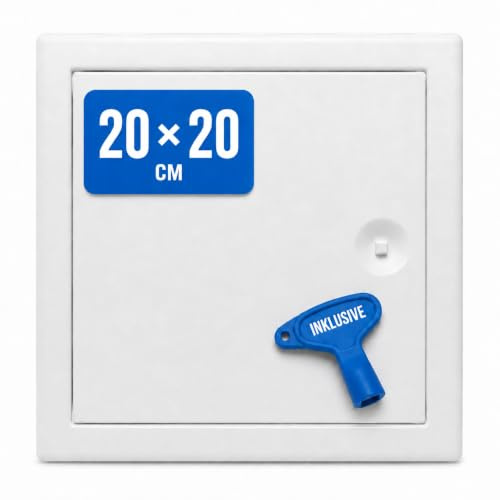 Revisionsklappe 20x20cm PREMIUM mit Vierkantverschluss - Stahlblech Weiß 4 Kantverschluss | Revisionstür 200x200mm | Wartungsklappe | Serviceklappe | Badewanne Revisionstuer