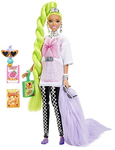 Barbie Extra Doll &Accessories with Neon Green Hair, Feather Boa & Pet Parrot